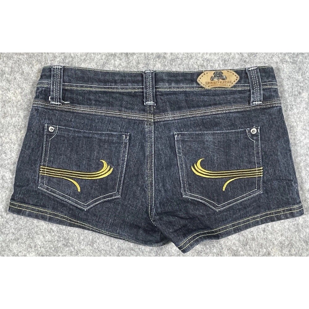 Rock Revolution Jean Shorts Button & Zip Front Embroidered Pockets Women Size 27